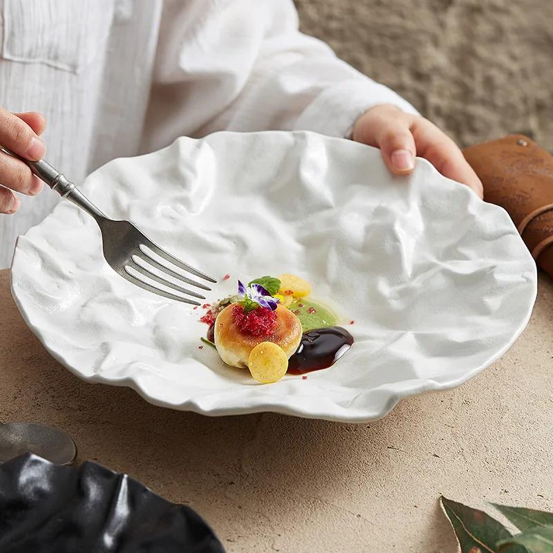 Folding Deep Dishes, Dishes and Bowls, Advanced Sense, Japanese Tableware, Western Food Salad, Ceramic High-end Dishes, Home .