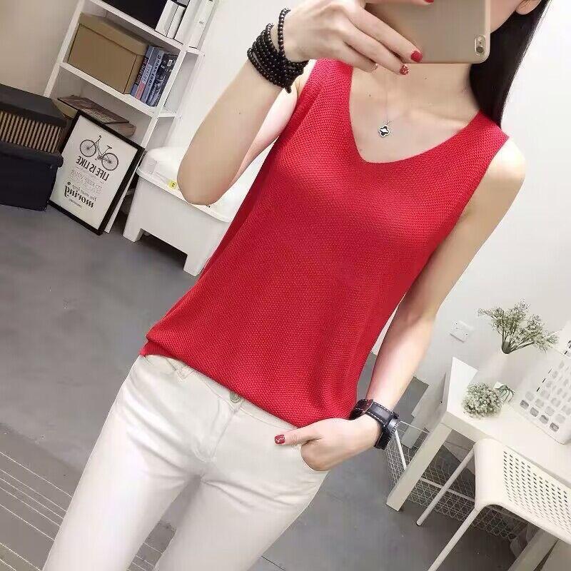 Topuri pentru femei de vară, tricot, fără mâneci, pentru femei, pulovere, ocazional, cu decolteu în V, tricot, pentru haine de femei J05