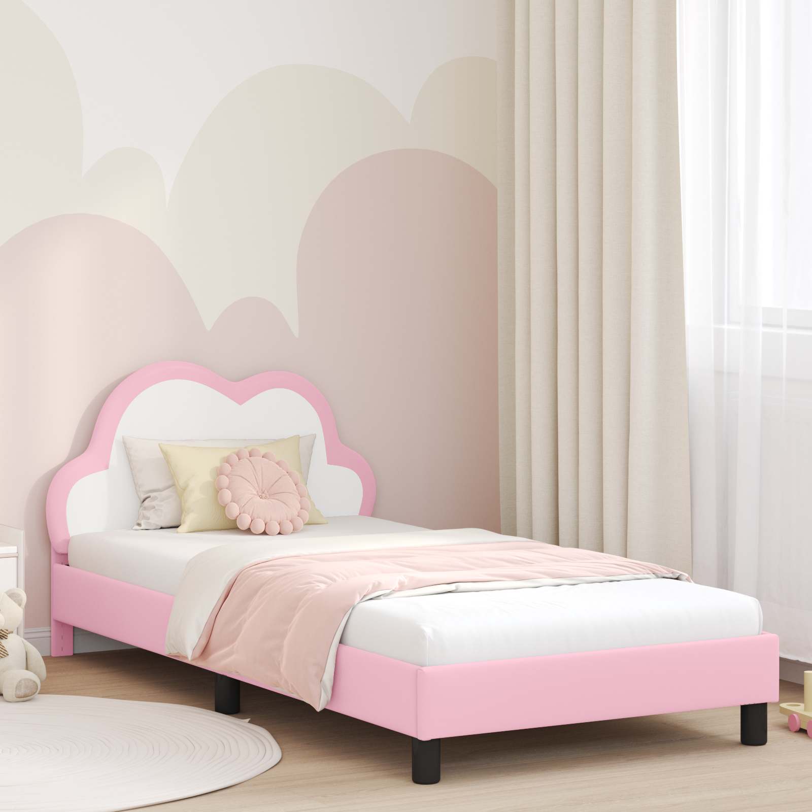 Kinderbettgestell mit Kopfteil Rosa 90 x 190 cm PU-Leder