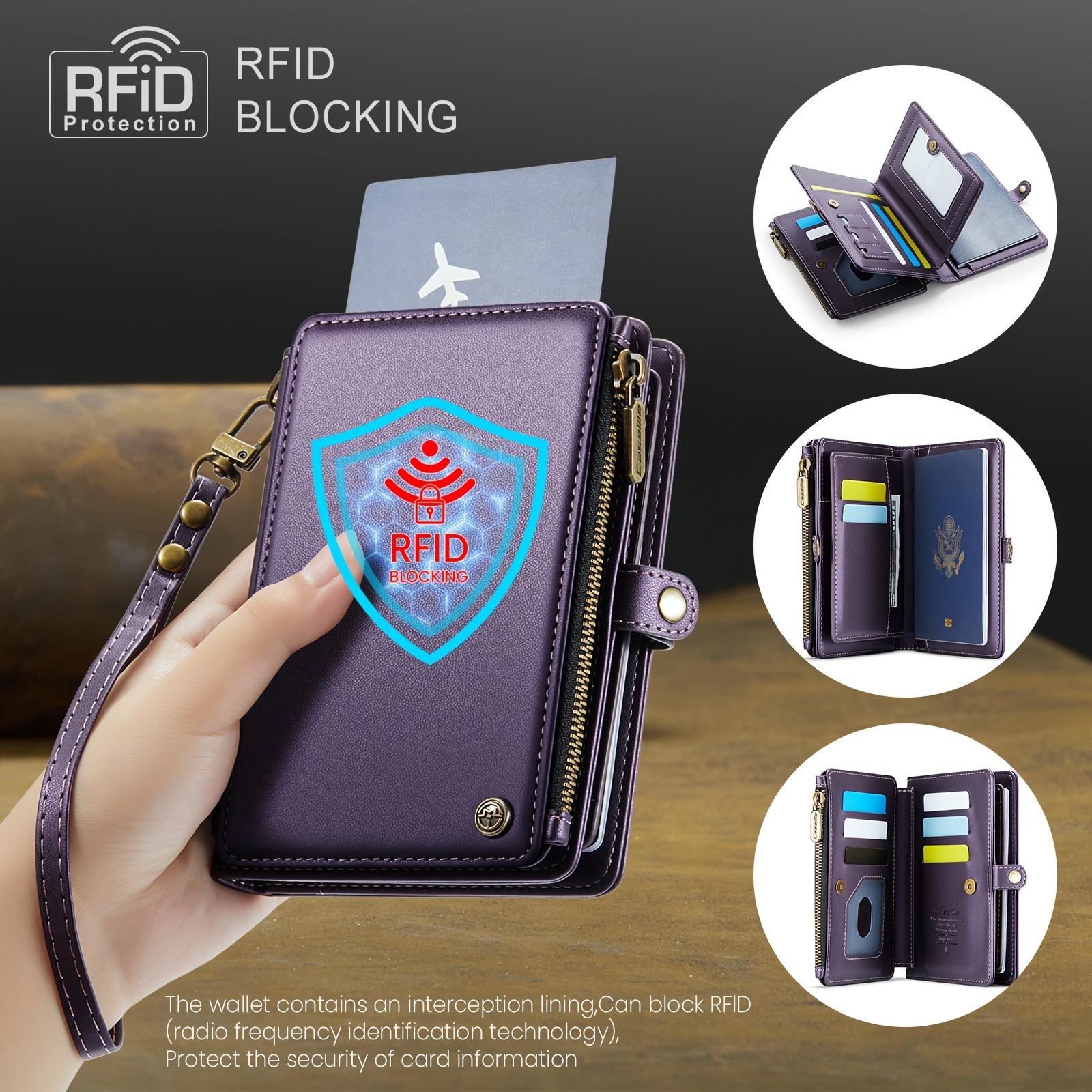 RFID Blocking Passport Holder - Faux Leather Travel Wallet with Zipper & Wrist Strap. Secure Document & Card Storage. rosso