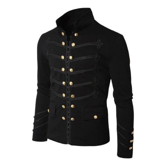 Men Gothic Jacket Embroidered Buttons Stand Collar Rock Frock Coat Vintage Punk Slim Fit Outwear Cosplay Costume