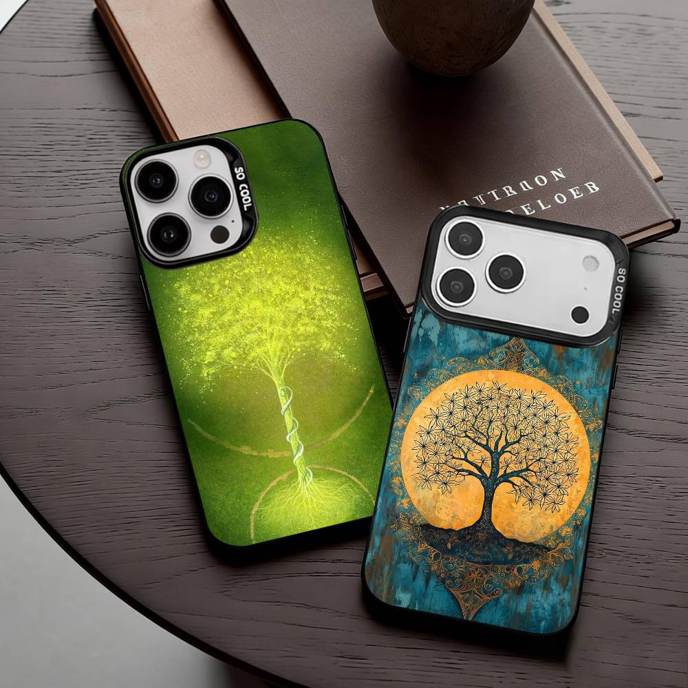 W-World L-Life Tree Mobile Phone Case For iPhone17,16,15,14,13,12,11 Plus,Pro Max Black Candy Silver Plated Cover