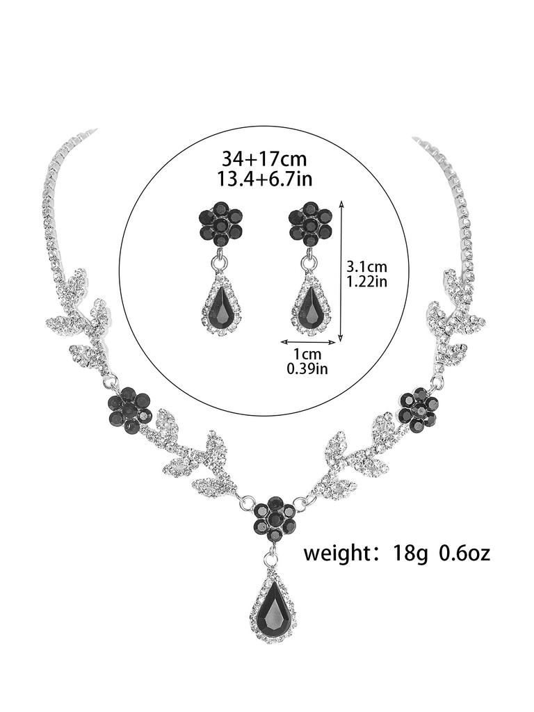 Luxury Sparkling Crystal Flower Necklace Earrings Set Premium Feeling Necklace Earrings Two Piece Bridal Jewellery Set