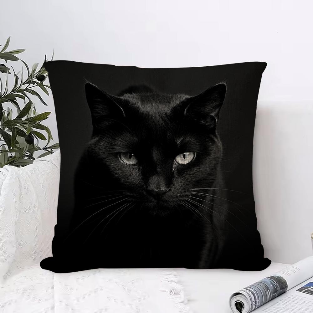 Black Cat Cute Kitty Cushion Cover Eco Linen Pillow Case DoubleSided Print Breathable Durable Zipper Home Decor Gift