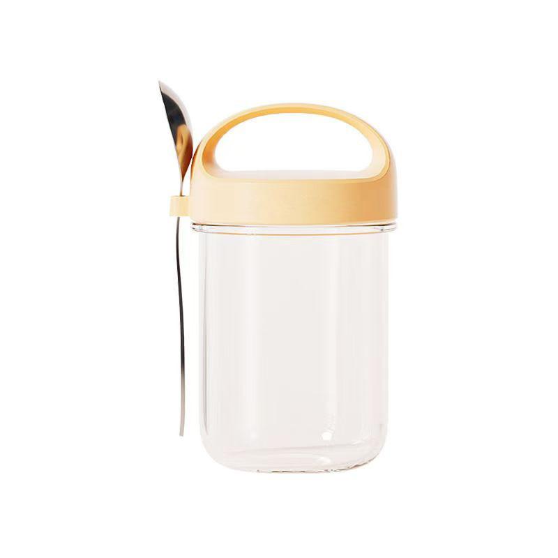 

430ML Glass Oatmeal Cup with Lid Spoon Portable Breakfast Container for Cereal Nut Yogurt Salad Durable Milk Tea Drinkware жовтий