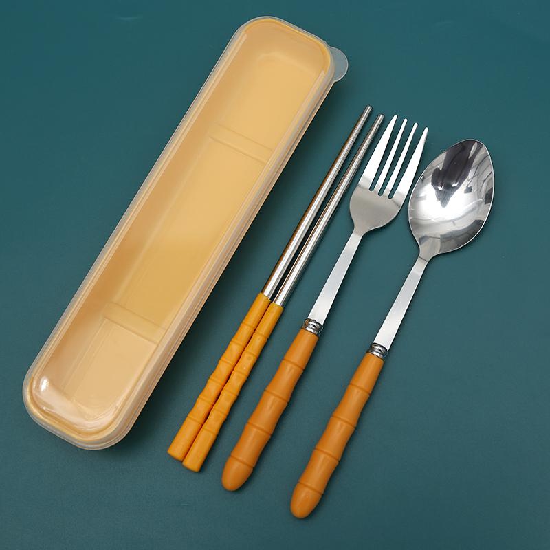 Chopsticks and Spoon Set Student Stainless Steel Portable Tableware 3-Piece Set Children's Fork Single Office Worker Storage Box