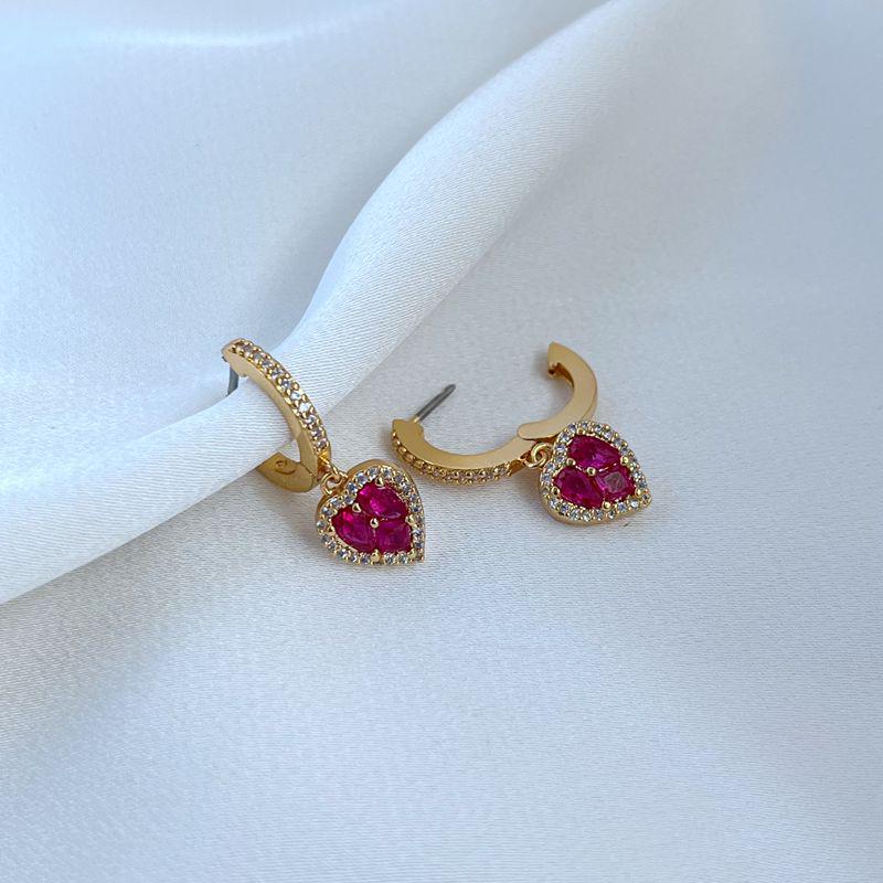 Elegant Red Zircon Heart Teardrop Earrings
