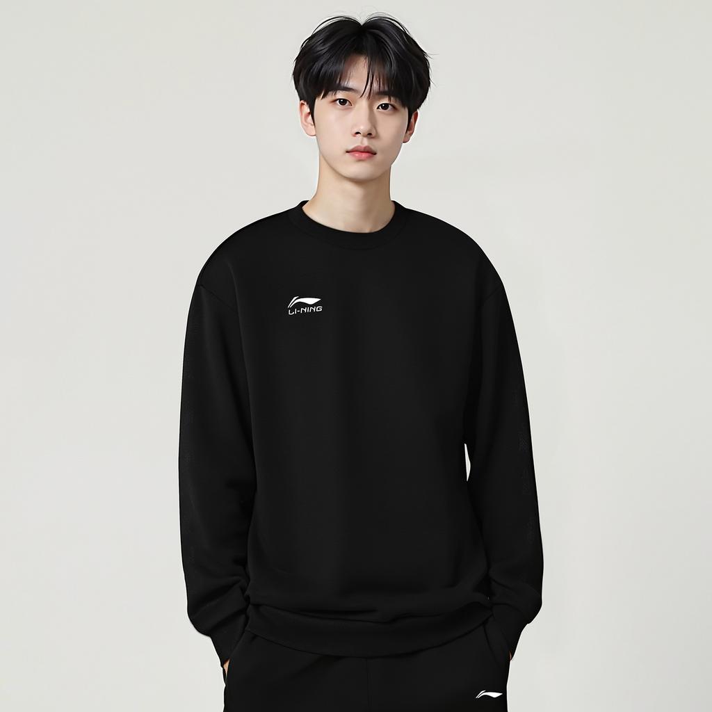 Li Ning Sweatshirts Unisex Black Crew Neck Moderate Regular AWDVG85-1