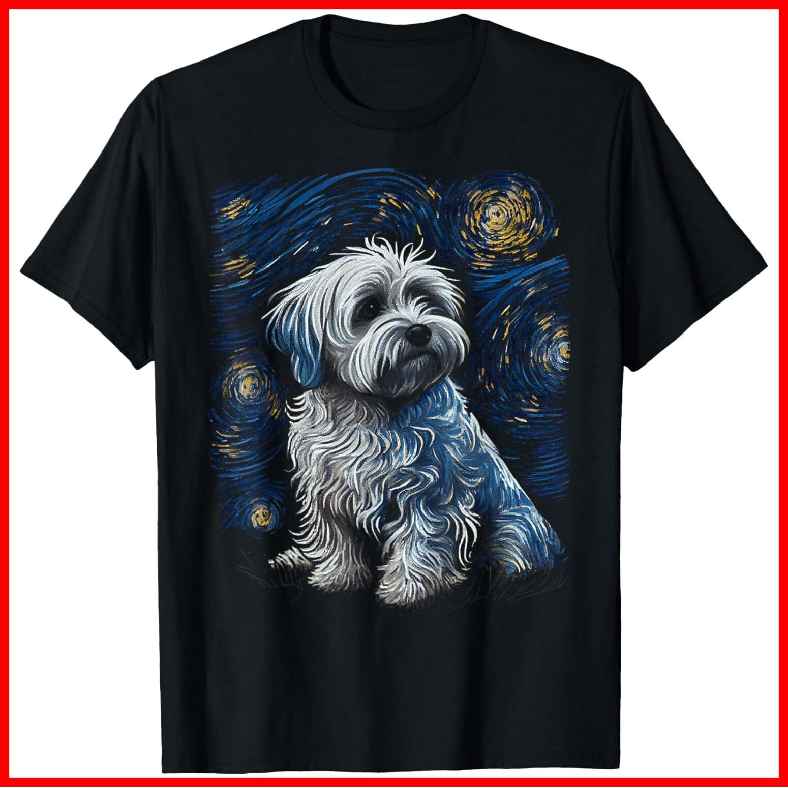 Havanese Dog Starry Night Dogs Lover Gifts Graphic Black Cotton T-Shirt S-5XL M