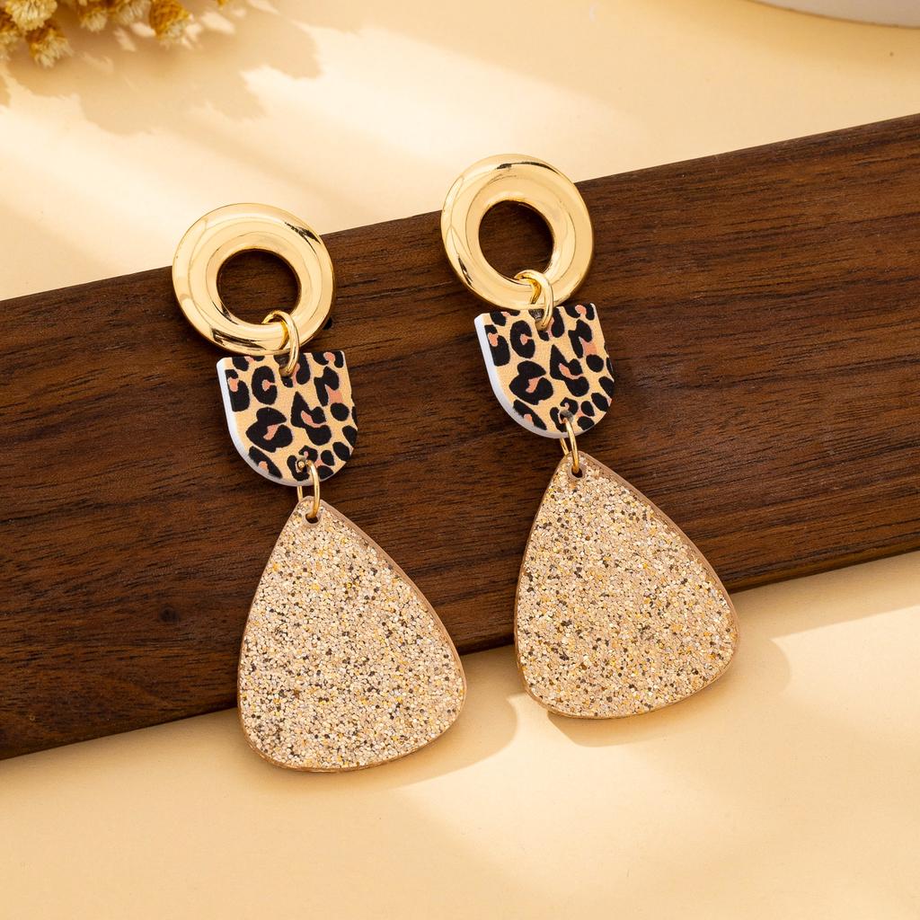 Women's Earrings, Geometric Leopard Print Fashion Pendant Earrings, Suitable for Daily Wear and Vacation Wear