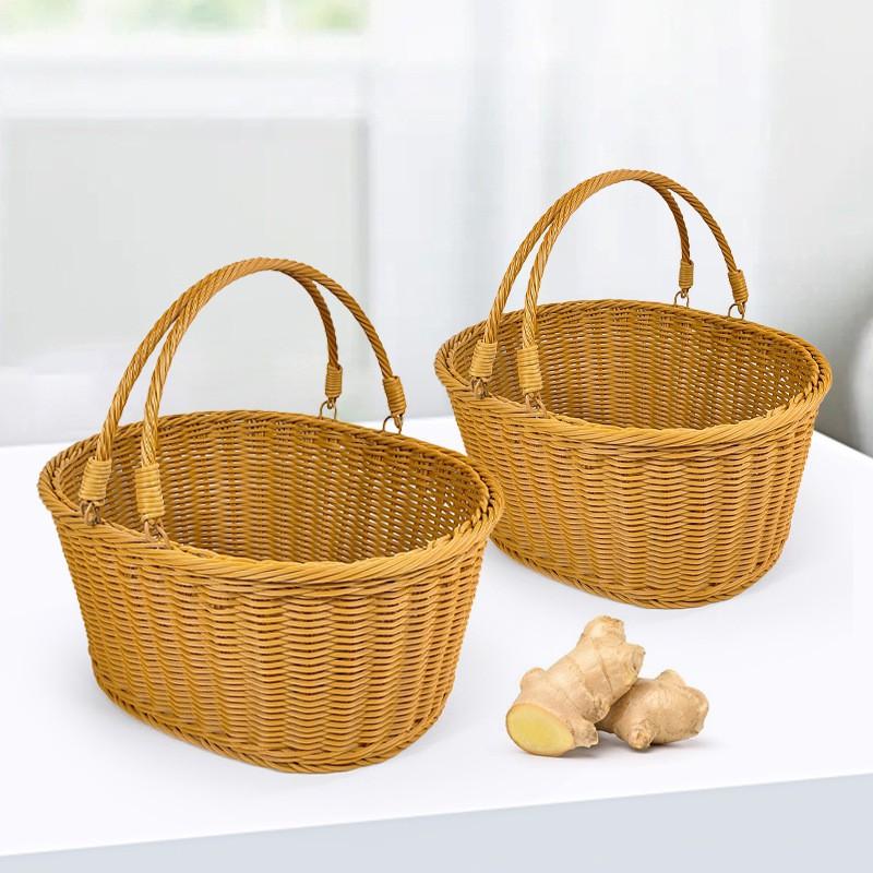 PP Woven Handheld Basket Grocery Picnic Fruit Vegetable Storage Large Small Tea Color