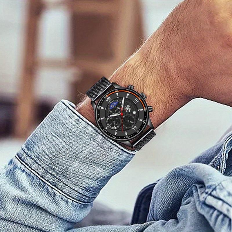 DEYROS módní luxusní zlaté pánské hodinky Nerezový řemínek Quartz hodinky Pánské kalendářové hodinky, pánská volba
