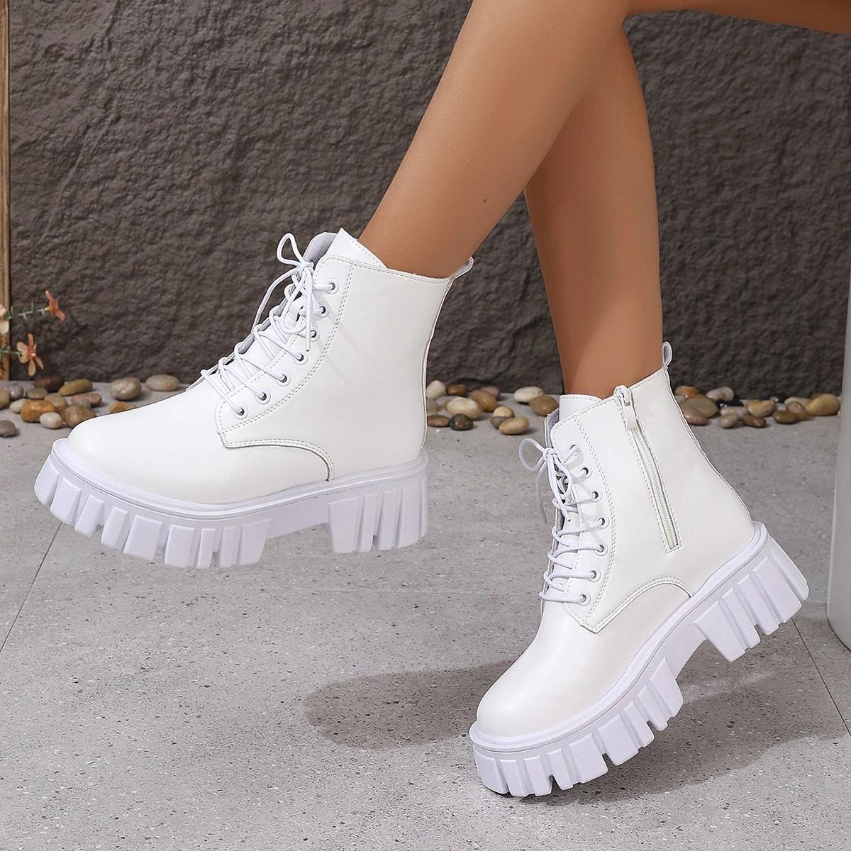 

Осенние женские сапоги с круглым носком, новая мода на молнии 2024 года, высококачественная женская обувь, уличные женские сапоги на толстом каблуке 40 белый
