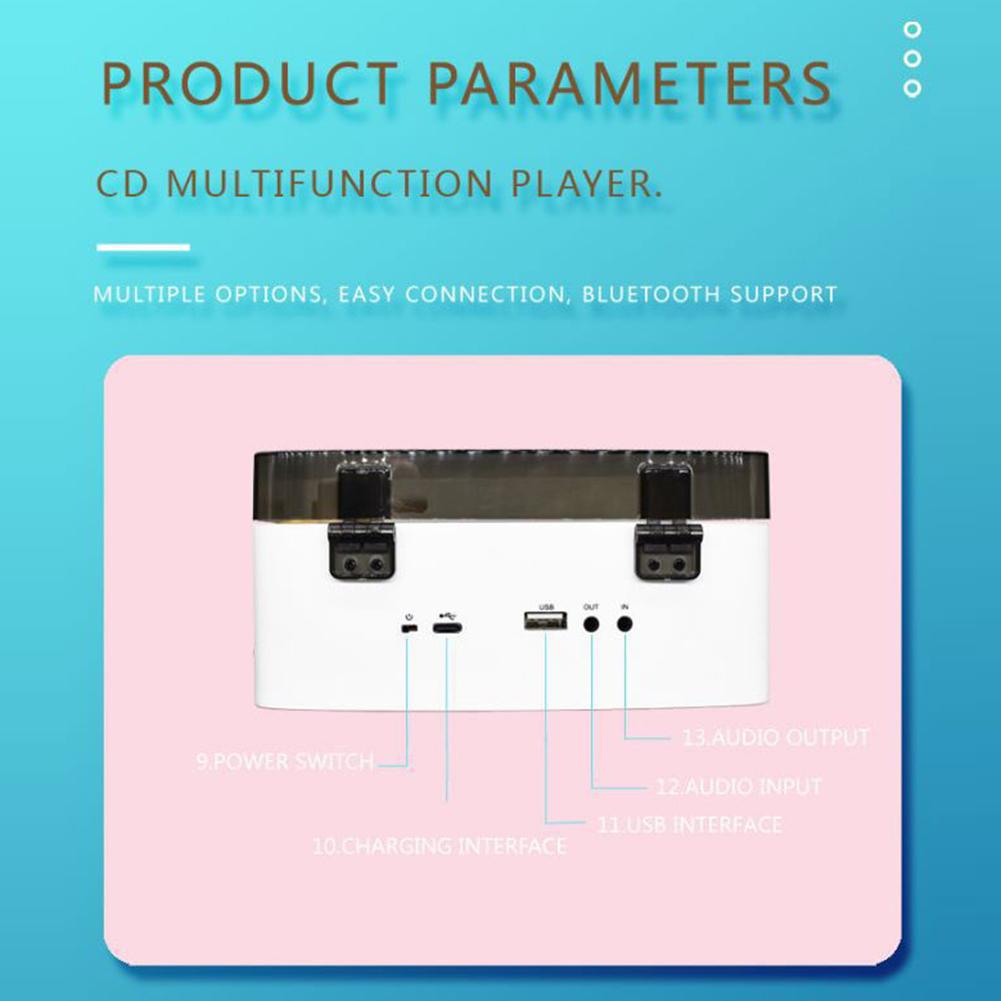 5V 2A Cd Player Built-in Speaker Portable Audio Player Battery Powered Stereo Speaker Bluetooth-compatible with Remote Control