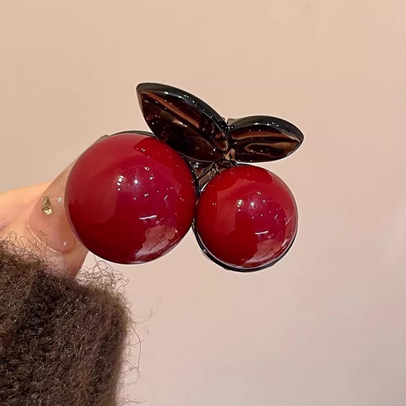 Ankela Red Cherry Claw Clip: Elegant Hair Accessory for Bangs, Side, High Ponytail, or Half-Up Styles