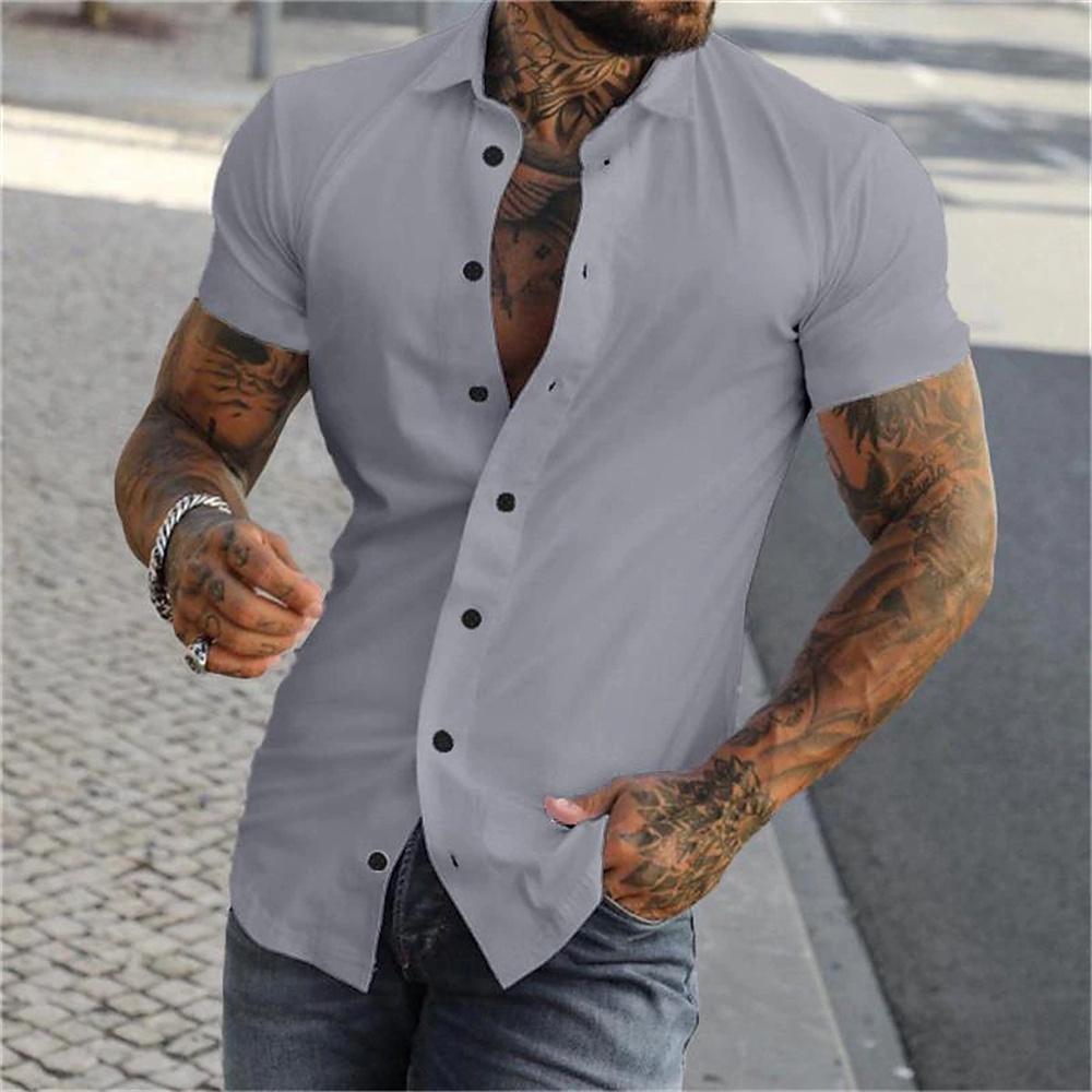 Men's Summer Short Sleeved Solid Color Lapel Shirt, Comfortable, Soft, Fashionable and Casual, 9-color Short Sleeved Button