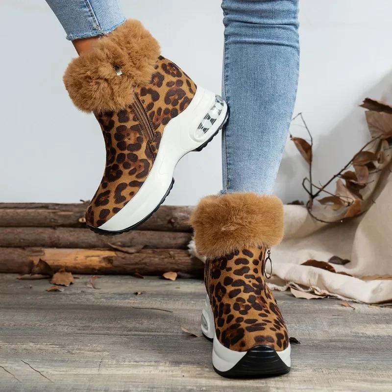 Female Shoes Winter Cold-proof Warm Women's Leopard Print Boots Heightened Thick Sole Plus Size High Quality Snow Boots Sneaker