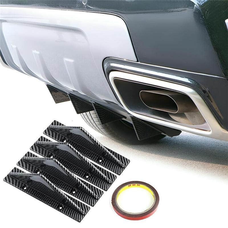 Car Rear Lower Bumper Wing Lip Diffuser,Anti-Crash Spoiler Shark Fin Protector,Rear Bumper Splitter Lip Wing,Curved 4PCS Parts Carbon fiber
