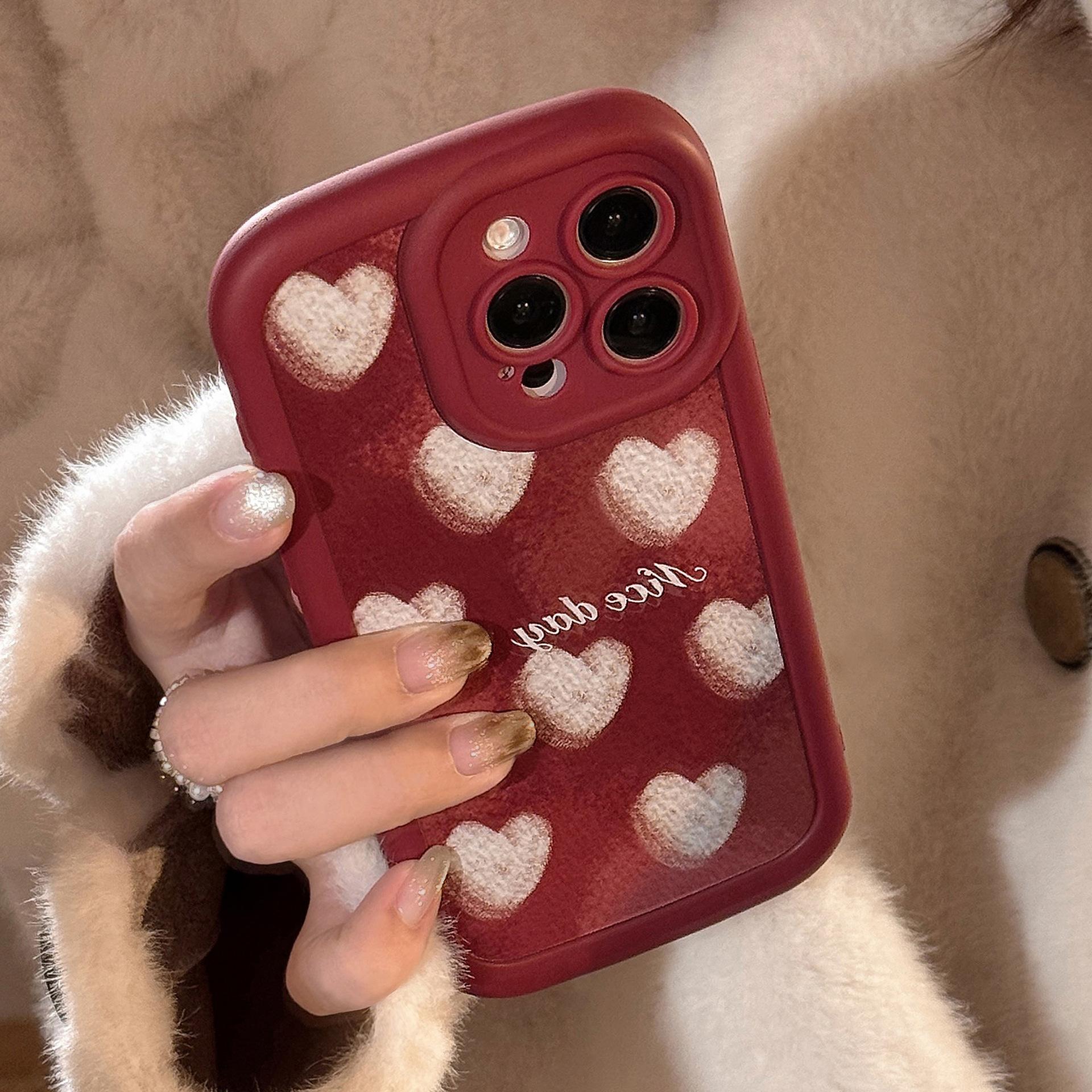 

Crayon Love Smudge Mobile Case IPhone 15 Silicone 16 Applicable To 14promax Retro Wine Red 12 Full Package 16promax