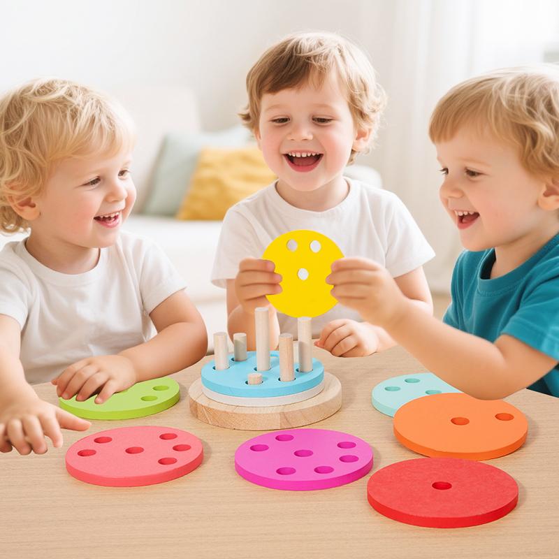 Torre dell'Arcobaleno in Legno Giocattolo per Bambini-Set Colorato Pilastro, Cilindri Colorati Esercizio di Coordinazione Occhio-Mano & Sviluppo dell'Intelligenza