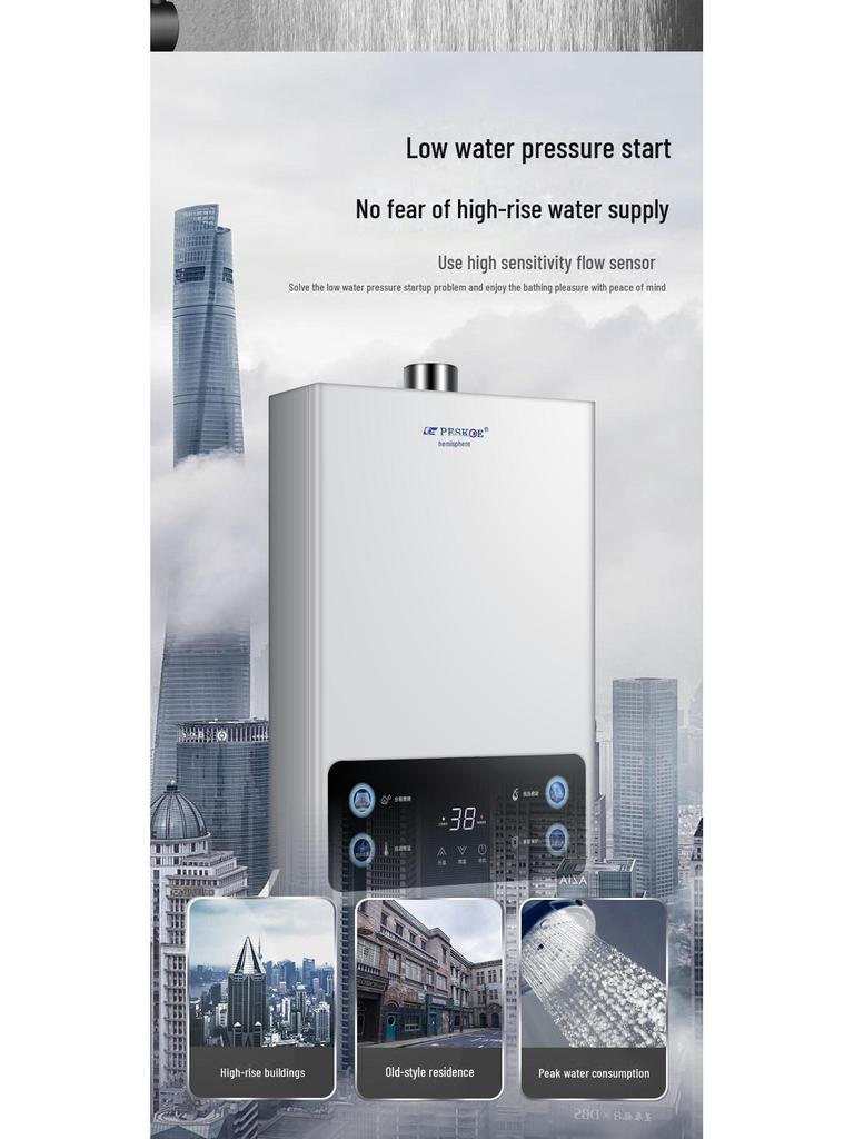 Hemisphere 12L/16L Natural Gas Water Heater, Electric Constant Temp, Forced Exhaust, Balanced LPG