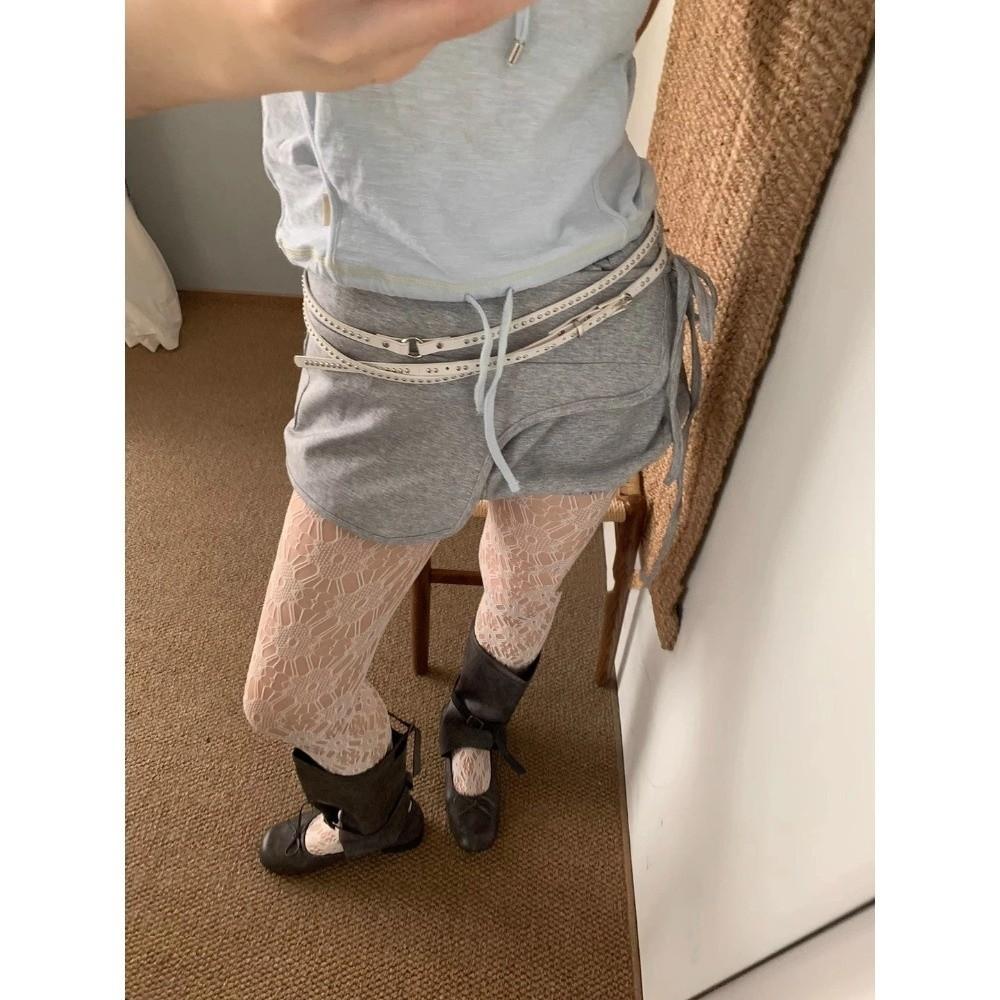 Adjustable Double Layer Circle Chain Extra Long Thin Rivet Eyelet Knotted Belt  Women