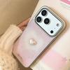 Korean Style Pink Gradient Love Heart Glitter Phone Case for Apple iPhone 17 Pro Max, 16, 15, 13 Electroplated Hard Cover