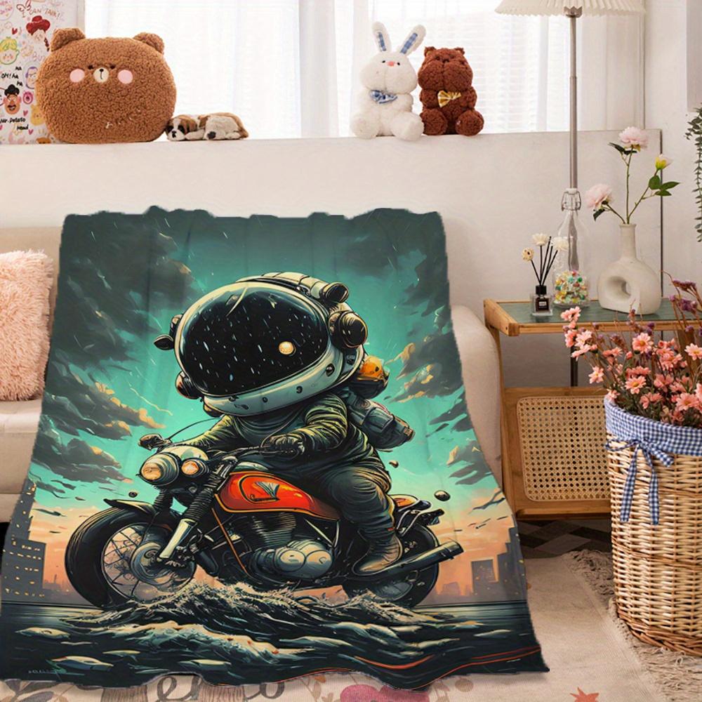 Cyber Space Motorcycle Theme Flannel printed blanket suitable for all seasons suitable for living room office sofa and travel