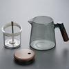 650ML Glass Tea Pot Kettle Infuser One Click Switch Heat-resistant Teapot Water Separation Inner Tea Filtration Wooden Handle
