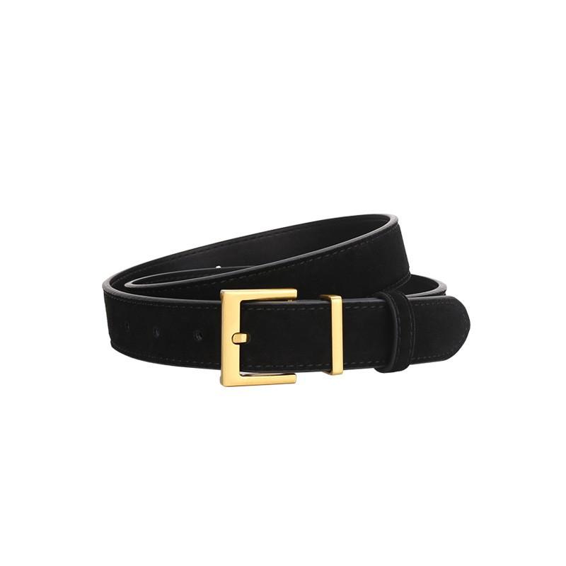 Womens Genuine Suede Leather Belt With Zinc Alloy Pin Buckle Slim 2.8cm Width Vintage Retro Style Casual Office Dating