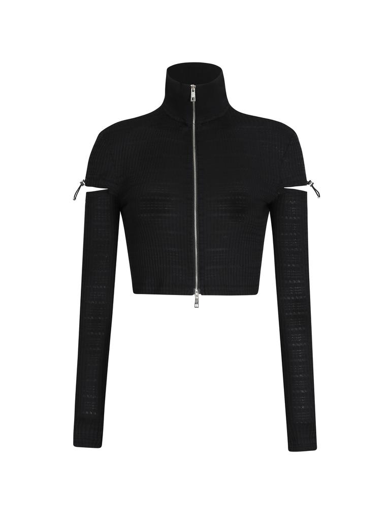 Leeoweeo Zip-Up Long Sleeve T-Shirt (Black)