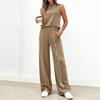 Women Sleeveless High Neck Top and Wide Leg Pants Set Casual Two Piece Outfit Elastic Waistband Relaxed Fit Soft Fabric