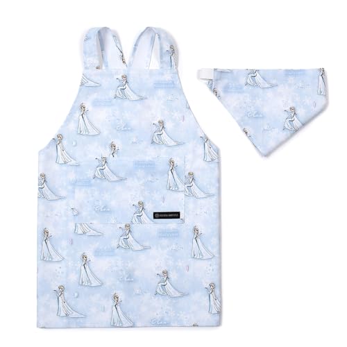 

COLORFUL CANDY STYLE Disney Children s Backless Apron for Girls, Easy-to-Put-On Backless Triangle Scarf Set, Sizes 100-120, Frozen Elsa, Princess Elsa