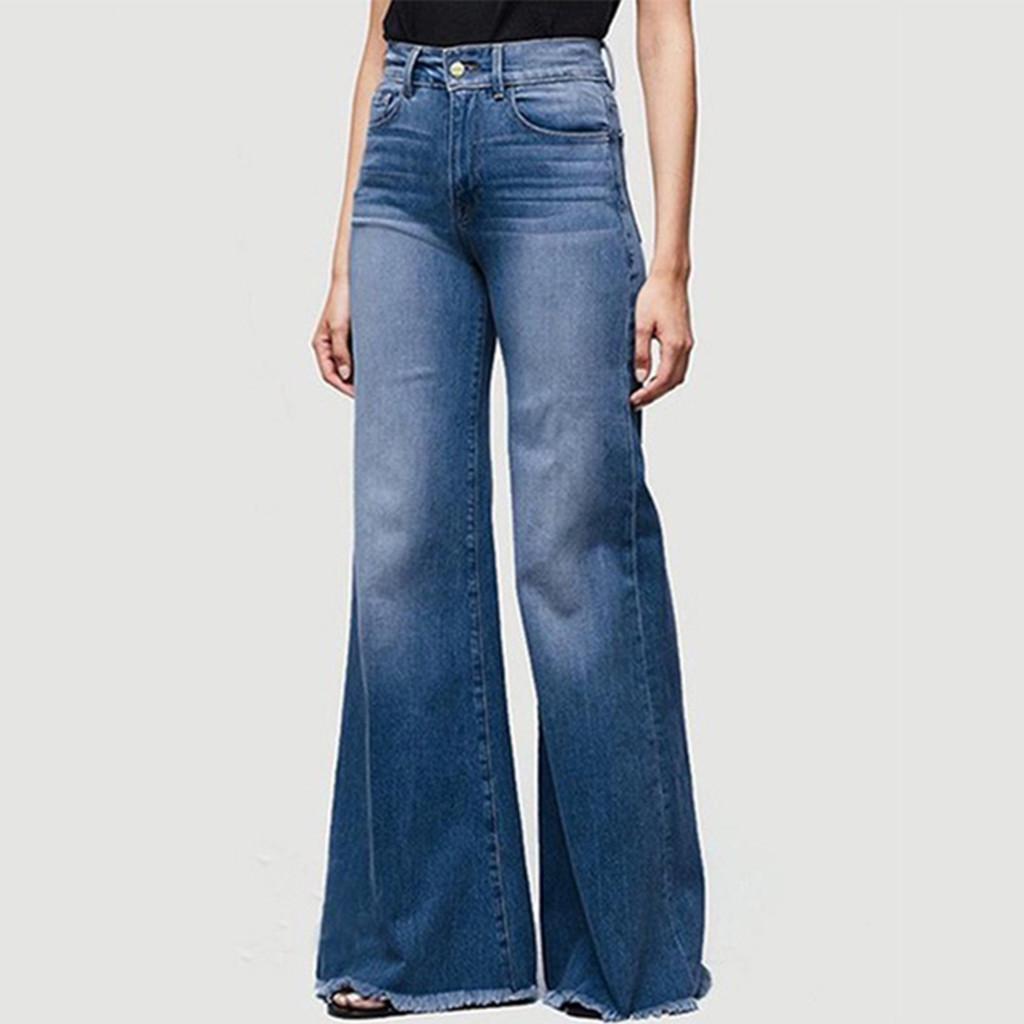 

Women Hight Waisted Wide Leg Denim Jeans Stretch Slim Pants Length Jeans XXXL