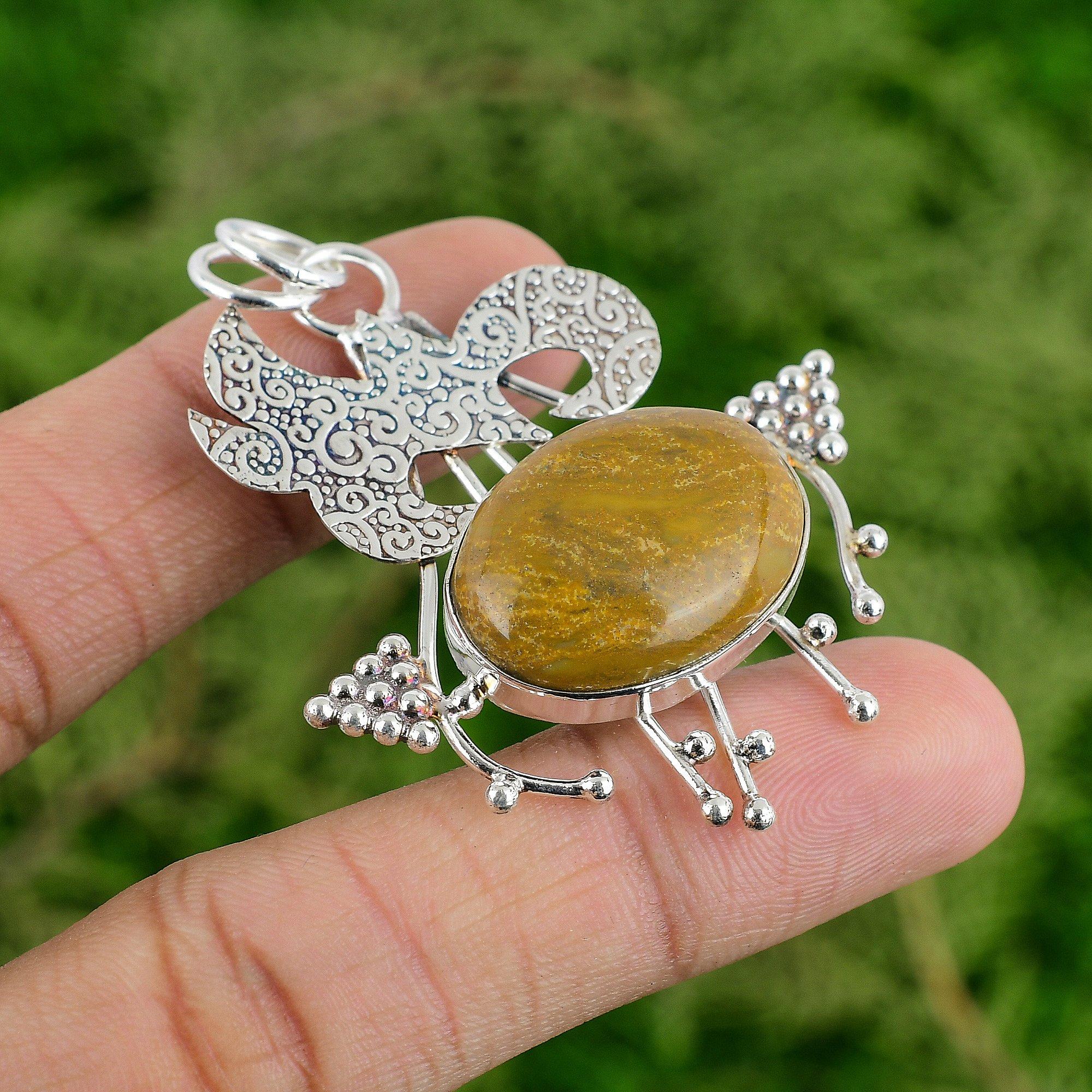 

925 Silver Oval Natural Petrified Wood Handmade Engagement Wedding Wife Pendant