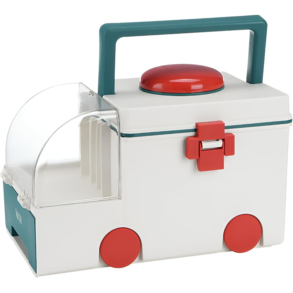 [Blopobuyi] First Aid Kit, Large Capacity Medicine Box, Ambulance Type, Stylish, 2 Tier, 5 Compar...