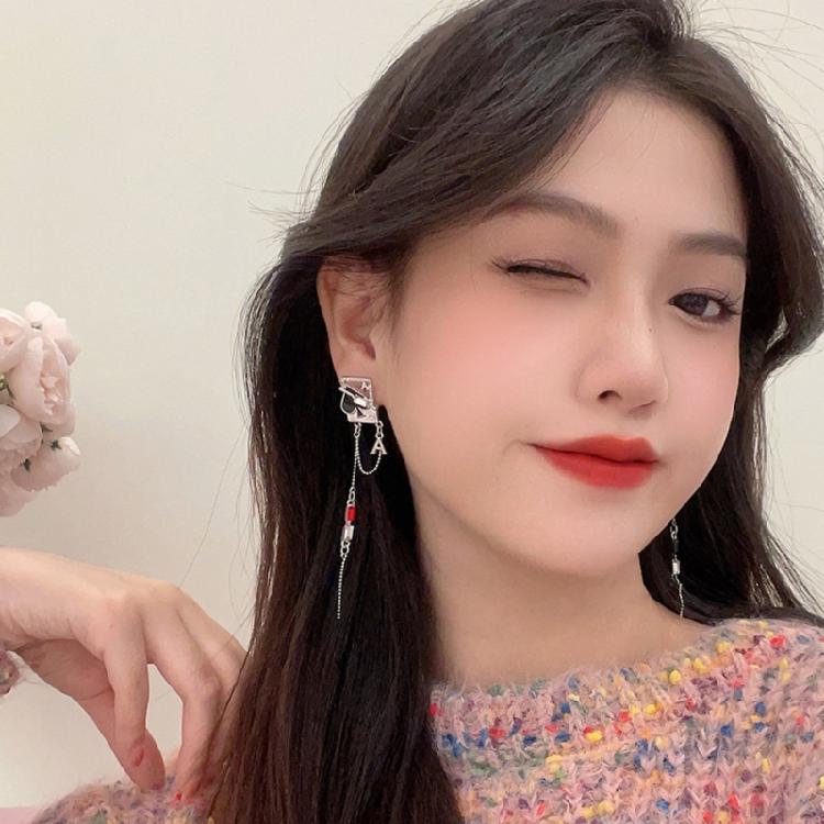 Trendy Long Tassels Earrings with Playing Cards Sweet Temperament Earring Accessories Fashion Jewelry for Women Girls