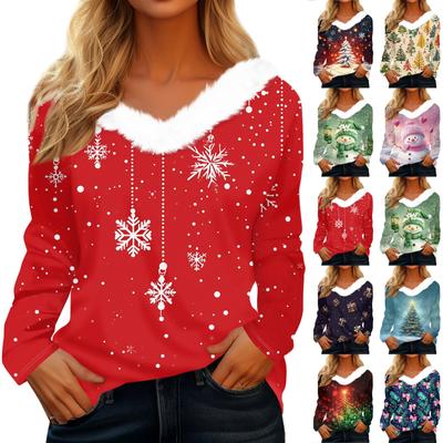 Long Sleeve Shirts For Women Cute Tops Christmas Prints Tees Blouses Casual Plus Size Basic Tops Pullover