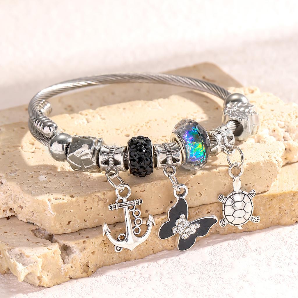 1PC Women's Fashion Multi Element Beaded Ship Anchor Owl Lock Bracelet Date Travel Banquet Party Festival Dress Up Gift