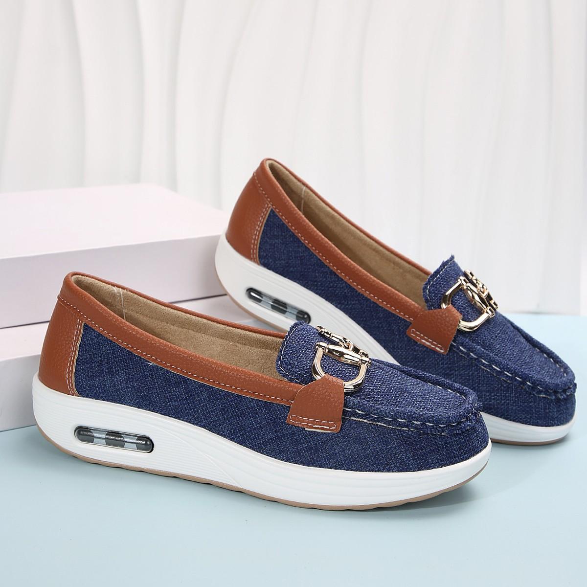 

2024 весна новые толстоподошвенные женские осенние однотонные с круглым носком низкие туфли Doudou с ремешком и пряжкой 43 синий