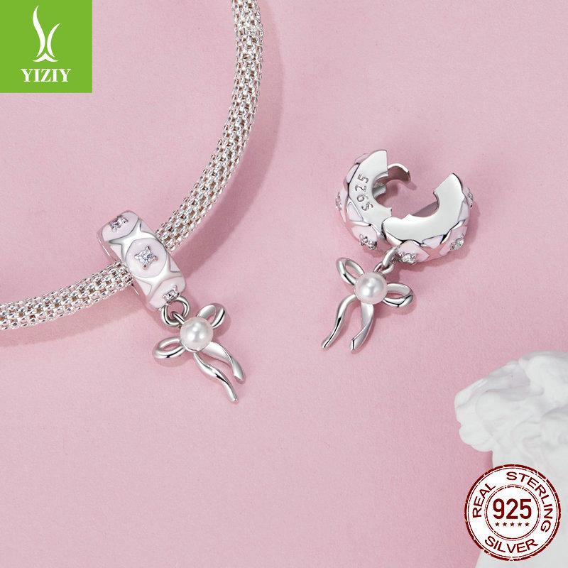 Ballet Bow Diy Bracelet Positioning Buckle, Sweet Pink Lace S925 Sterling Silver Clip Buckle
