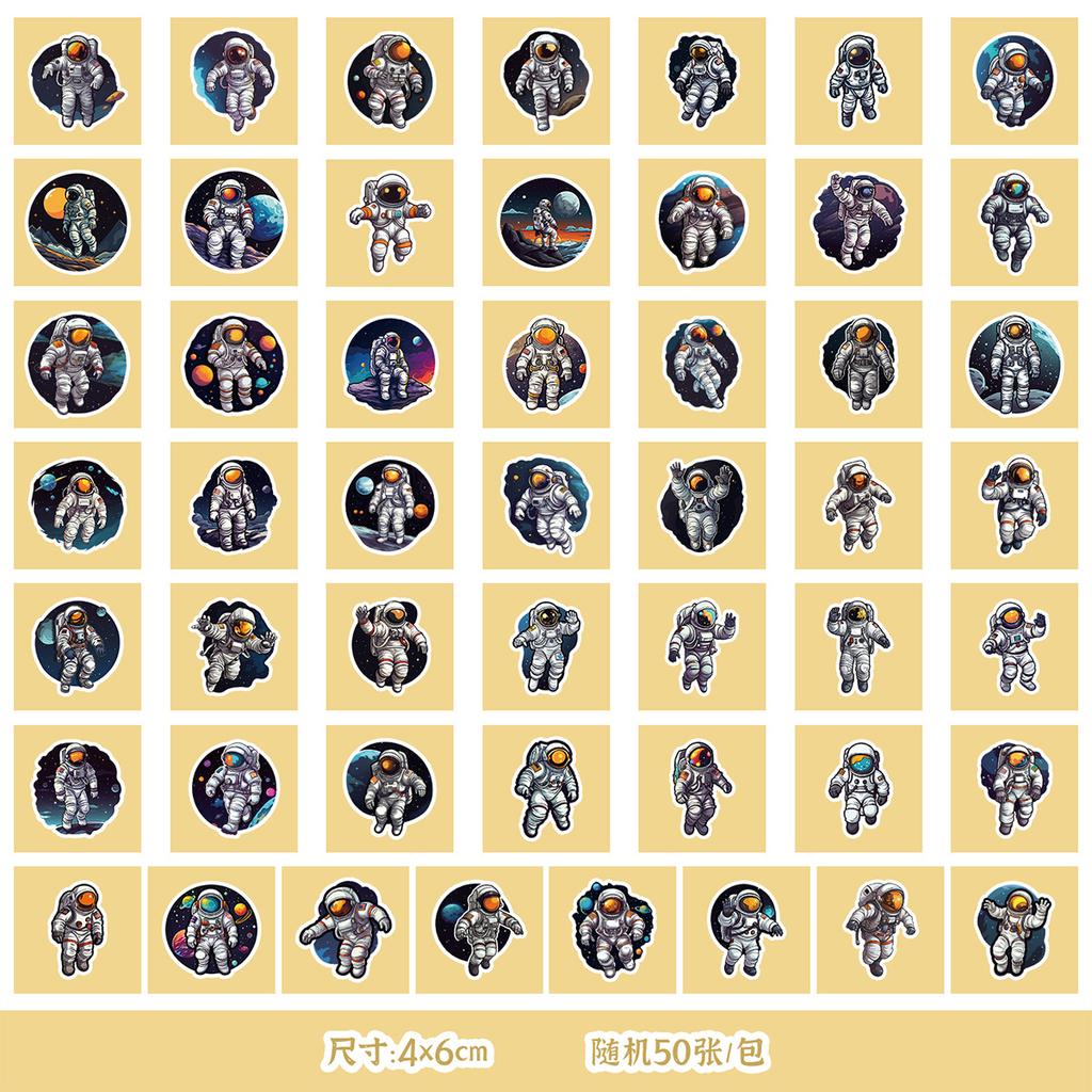 50/100 Cosmic Starry Sky Astronaut Stickers Mobile Water Cup Waterproof Decorative Stickers Children's Hand Account Stickers