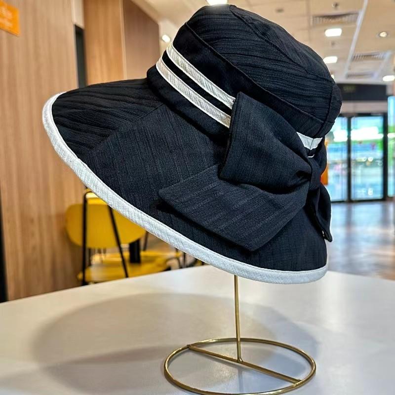 Stylish Women's Fisherman Hat With Large Brim For Spring Summer Travel Uv Protection Korean Style Bow Tie Sun Hat