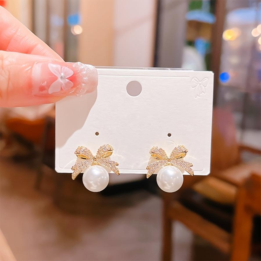 Chic And Shiny Faux Pearl Bow Earrings for Women - Luxury Jewelry for Weddings, Parties, Everyday Outings, Vacations, Valentine's Day, Anniversaries