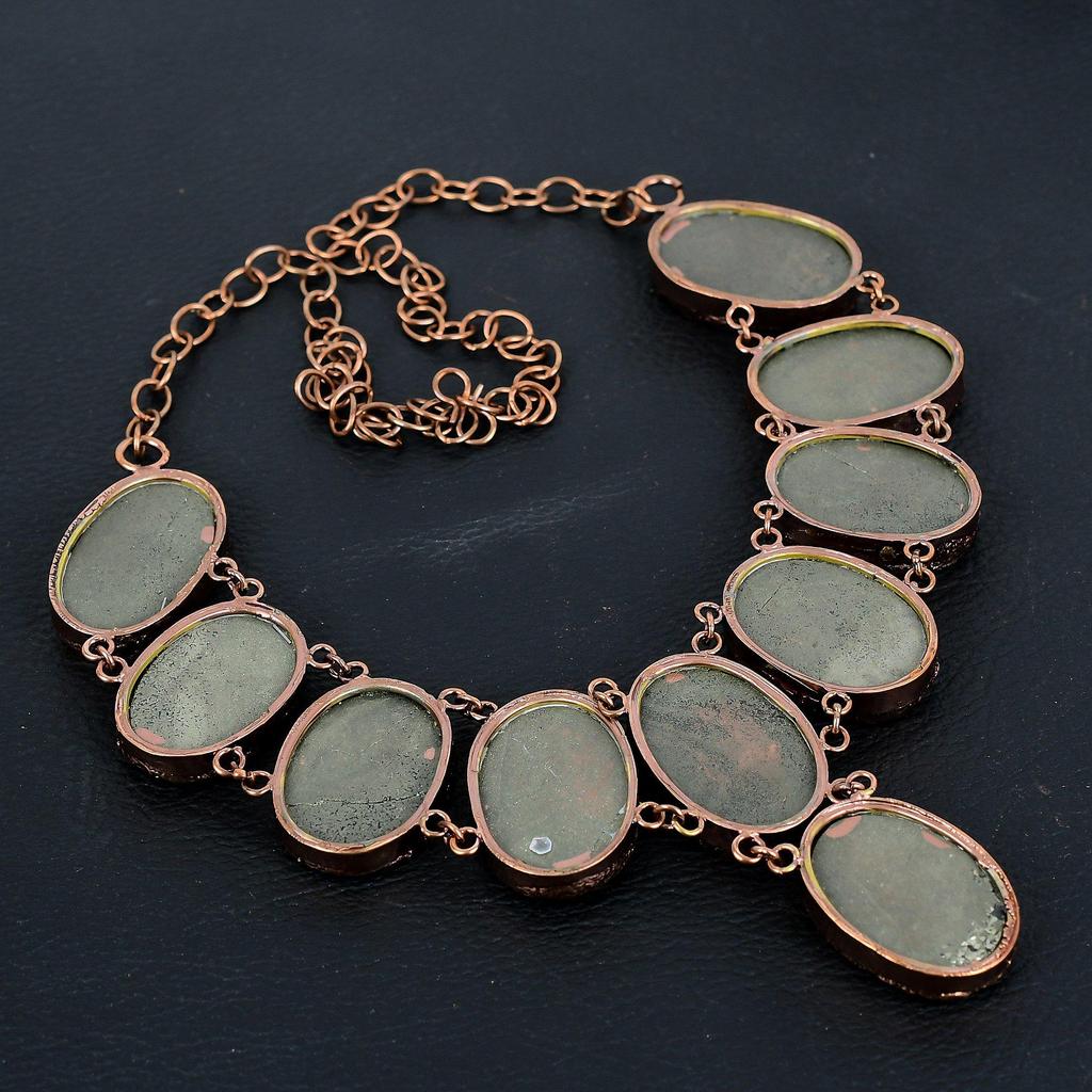 Pyrite Druzy Gemstone Necklace, Copper Electroformed Handmade Designer Necklace Jewelry, Adjustable Chain Necklace Gift For Women