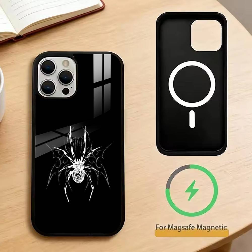 Grey white spider Phone Case For iPhone17,16,15,14,13,12,11 Plus,Pro Magnetic For Magsafe Wireless Charging
