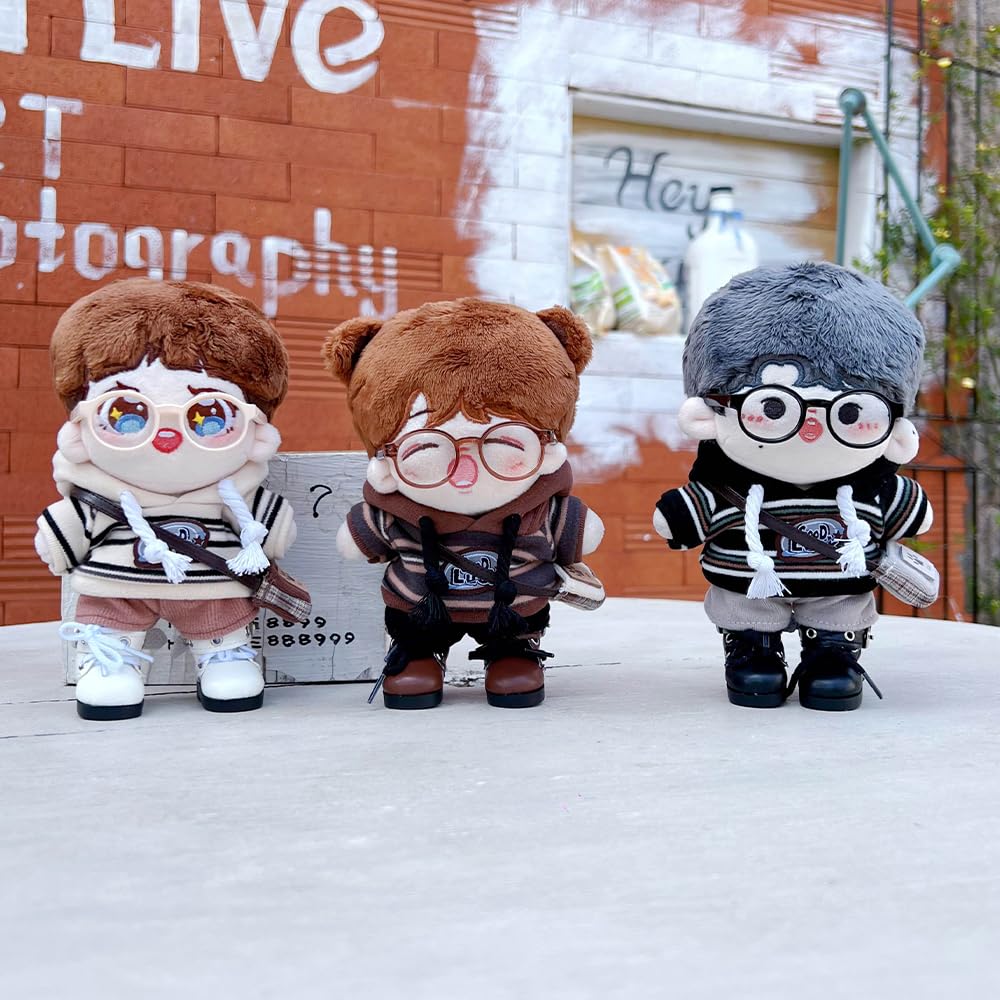 Niannyyhouse 10cm, 15cm, 20cm Plush Doll Clothes: Hoodie, Pants, Glasses, Backpack, Leather Shoes, Striped Suit, Cotton Doll Dress-Up (Beige-15cm)