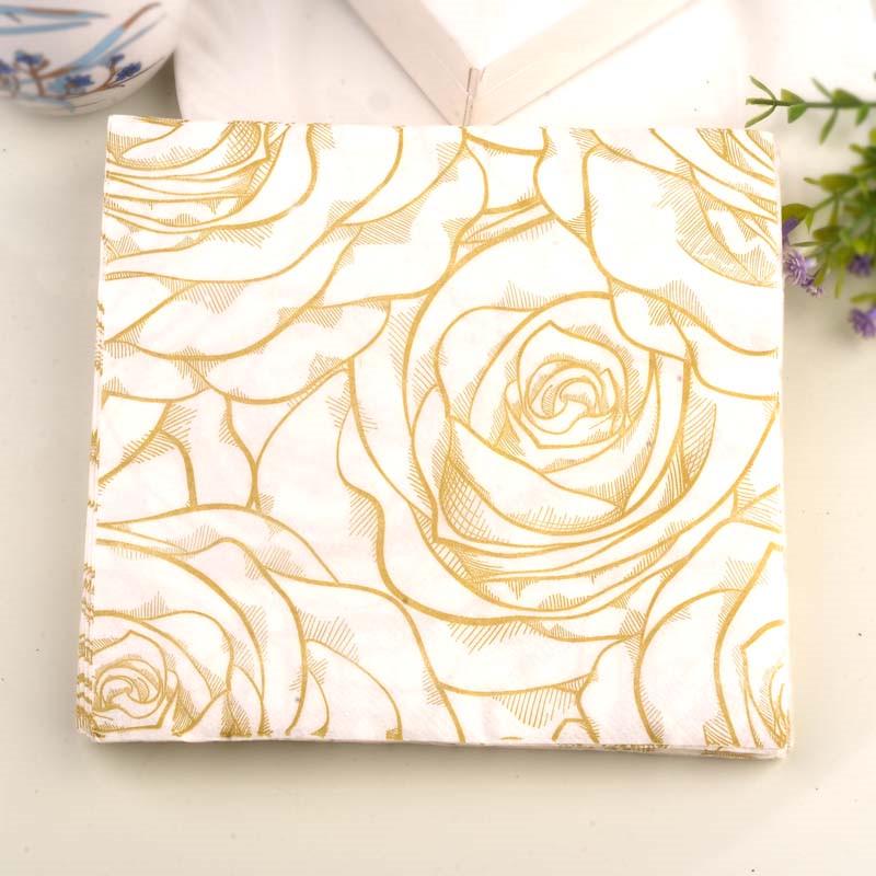20Pcs Golden Rose Flower Paper Napkins Serviette Tissue Party Supply Home Decor