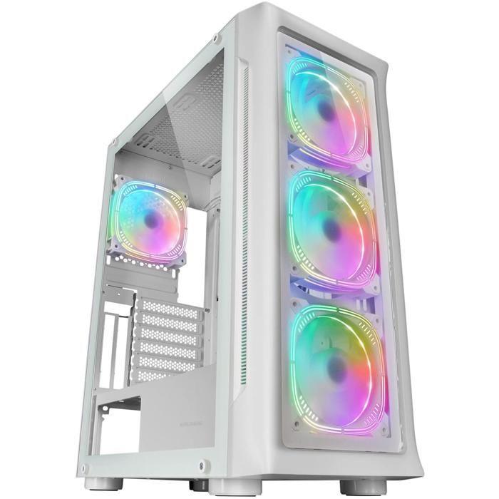 Boîtier de jeu - mars gaming - mc-neo blanc - e-atx - 5 ventilateurs argb - verre trempé