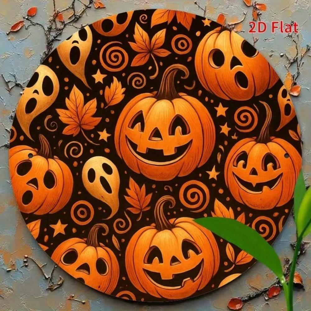 Halloween Pumpkin Iron Metal Wall Art Retro Round Sign Home Decor